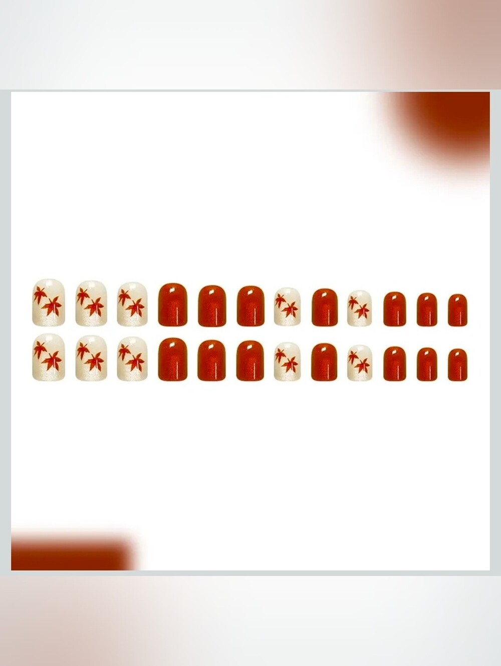 Cat Eye Press on Nails Short Square Nails with Maple Designs Set of 24 - Picture 2 of 4